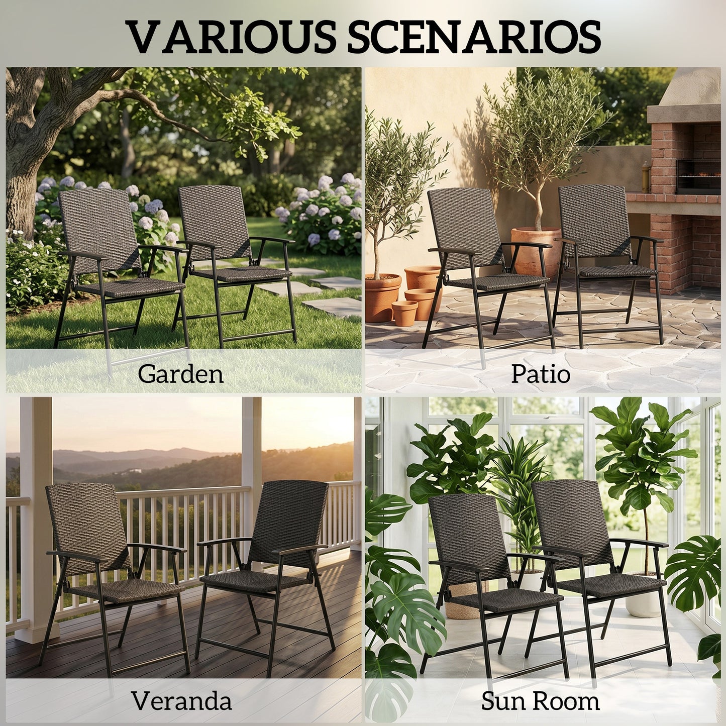 Outsunny Set of Two Folding Rattan Seat Chairs - Black