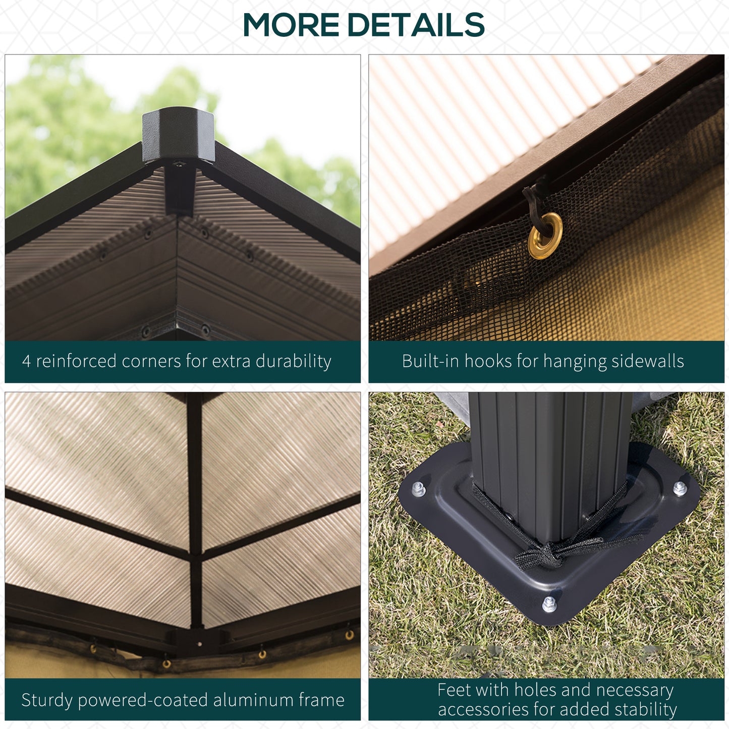 Outsunny 3 x 3.6(m) Hardtop Gazebo Canopy with Polycarbonate Roof and Aluminium Frame, Garden Pavilion, Brown