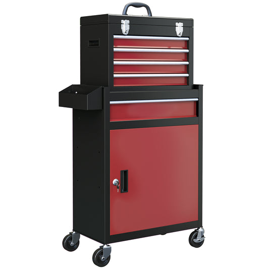 Photo of HOMCOM Two-Part Tool Storage Chest on Wheels - Black/Red in Black/Red colour on a white background