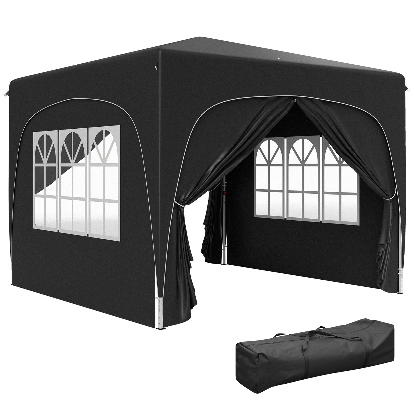 Photo of Outsunny 3 x 3m Pop-Up Gazebo Shelter, with Accessories - Black in Black colour on a white background