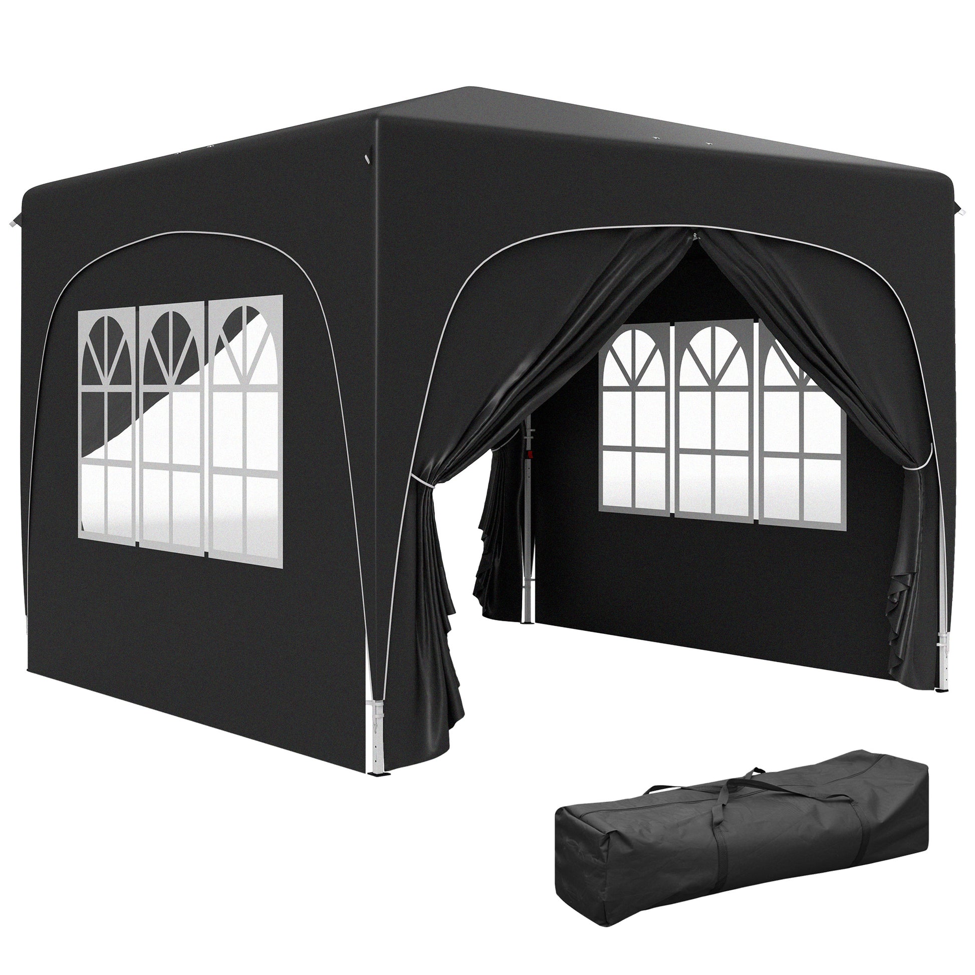 Photo of Outsunny 3 x 3m Pop-Up Gazebo Shelter, with Accessories - Black in Black colour on a white background