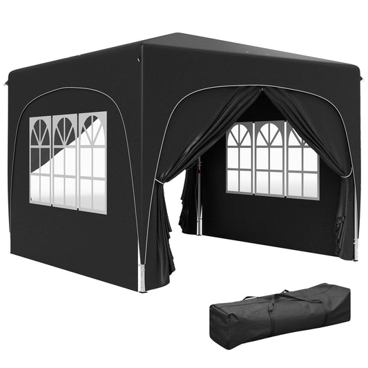 Photo of Outsunny 3 x 3m Pop-Up Gazebo Shelter, with Accessories - Black in Black colour on a white background
