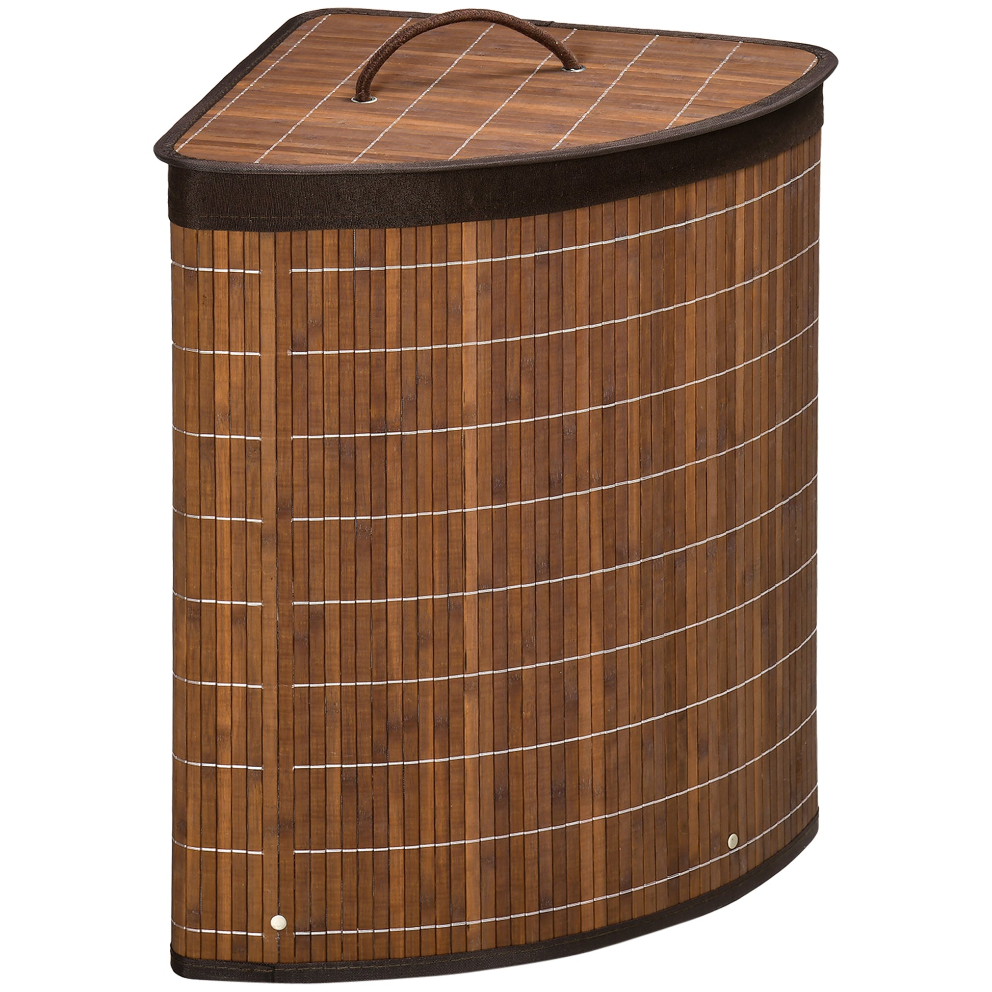 Photo of HOMCOM Bamboo Laundry Basket with Lid, 55 Litres Laundry Hamper with Removable Washable Lining,  Corner Washing Baskets, 38 x 38 x 57cm, Brown in Brown colour on a white background