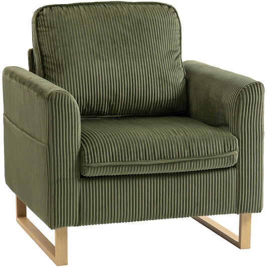 Photo of HOMCOM Accent Chair with Spring, Modern Industrial Armchair with Metal Legs for Livingroom Dark Green in Green colour on a white background