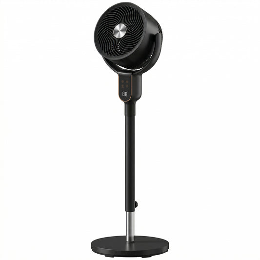 Photo of HOMCOM 20 dB Silent Standing Fan for Bedroom, 42" Pedestal Fan with Remote, 90° Oscillating, 8 Speeds, Remote Control, Black in Black colour on a white background