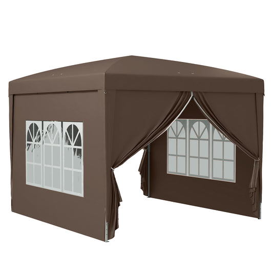 Photo of Outsunny 3x3(m) Pop-Up Gazebo, with Curtain Walls and Windows, Coffee in Coffee colour on a white background