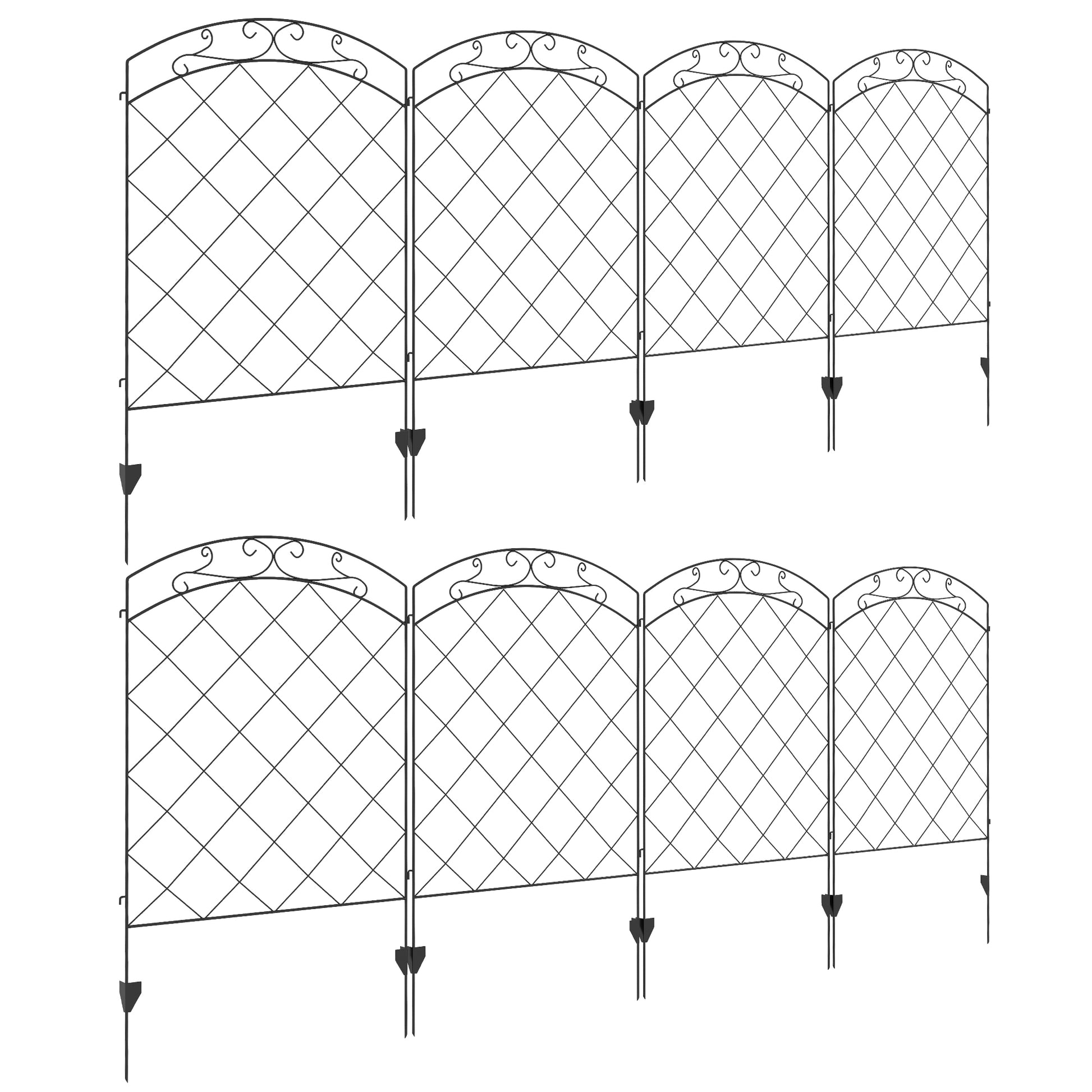 Photo of Outsunny Decorative Garden Fencing, 43in x 11.4ft Outdoor Picket Fence Panels, 8PCs Rustproof Steel Wire Landscape Flower Bed Border Edging Animal Barrier, Swirls in Swirls colour on a white background