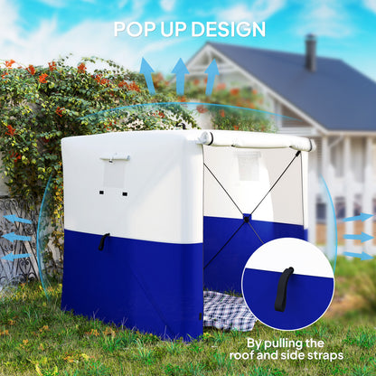 Outsunny pop-up gazebo with white roof, blue lower panels and pull straps