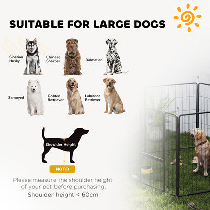 PawHut black dog playpen shown outdoors beside a large dog