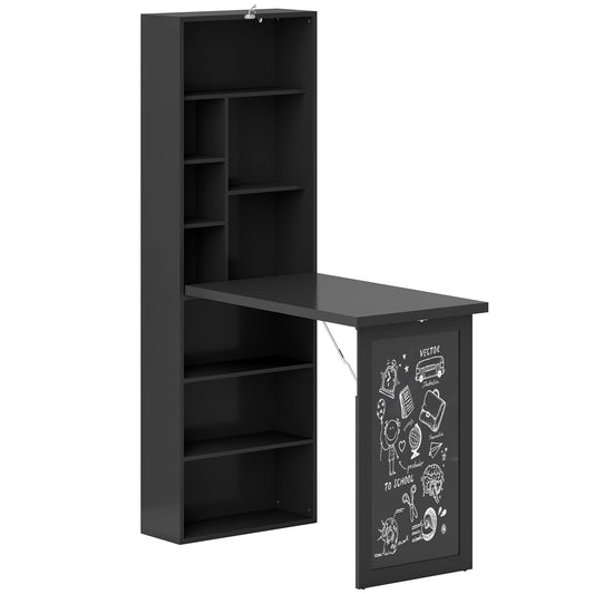 Photo of HOMCOM Three-Part Work Desk, with Storage and Chalkboard - Black in Black colour on a white background