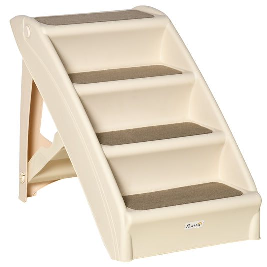 Photo of PawHut Foldable Four-Step Pet Stairs, for Cats, Small Miniature Dogs, with Non-Slip Mats 62 x 38 x 49.5cm - Beige in Beige colour on a white background
