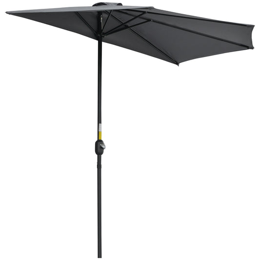 Photo of Outsunny 3(m) Half Parasol Semi Round Umbrella Patio Metal Frame Crank Handle for Balcony-- NO BASE INCLUDED, Grey in Grey colour on a white background