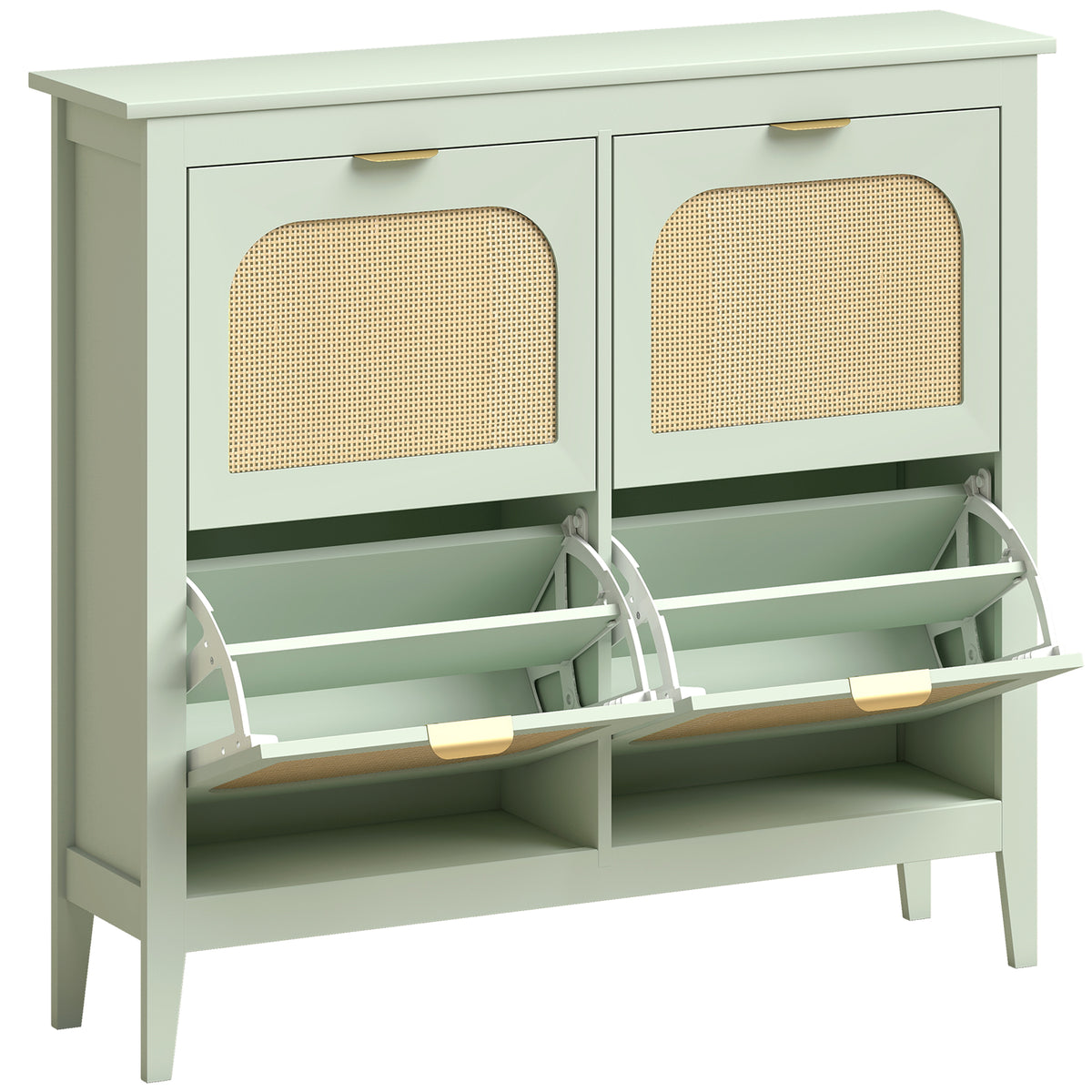 Photo of HOMCOM Narrow Shoe Cabinet, Boho Slim Shoe Storage Cabinet with 4 Flip Drawers, Holds 20 Pairs, Light Green in Green colour on a white background