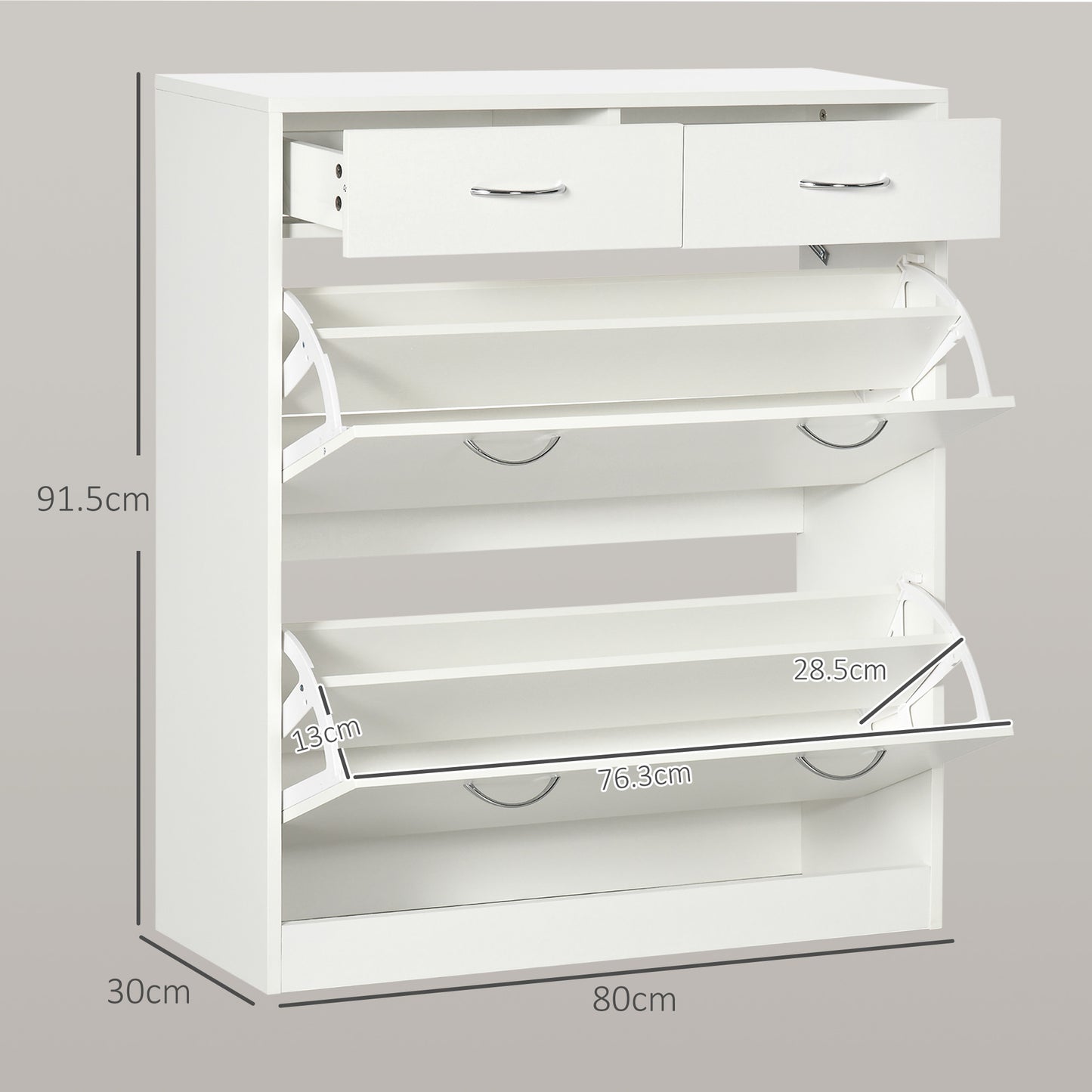 HOMCOM Narrow Shoe Storage with 2 Flip Drawers and Adjustable Shelves Shoe Cabinet Organizer for 12 Pairs of Shoes, White