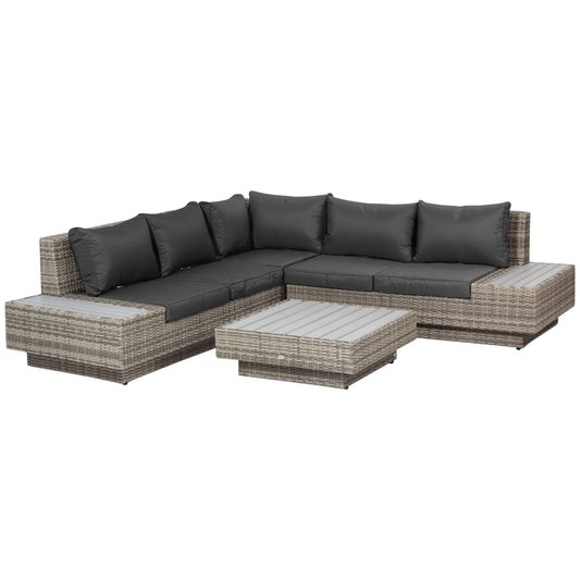 Photo of Outsunny 4 PCs Rattan Garden Furniture Outdoor Sectional Corner Sofa and Coffee Table Set  Conservatory Wicker Weave Furniture with Armrest and Cushions - Light Grey in Grey colour on a white background