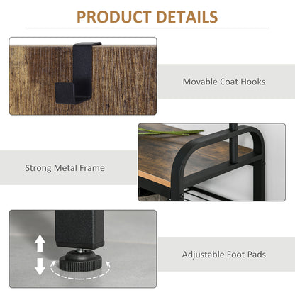 HOMCOM coat rack details showing movable hooks, metal frame, and adjustable feet