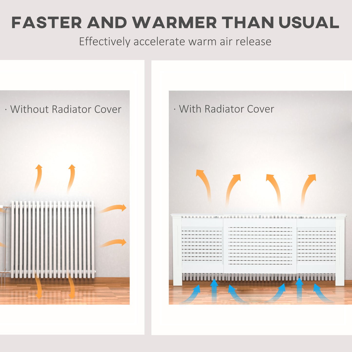 HOMCOM Set of 2 MDF Extendable Radiator Cover with Cabinet Shelving, Home Office Slatted Design, White 139-208.5L x 20.5W x 82.5H cm