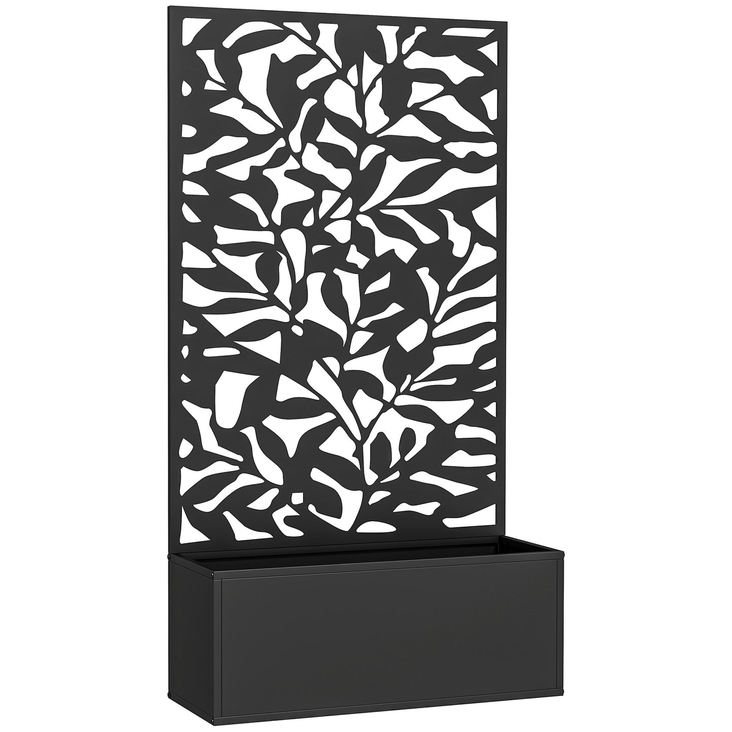 Photo of Outsunny Metal Garden Bed with Trellis, Wall Mounted or Freestanding Raised Planter with Privacy Panel, Black in Black colour on a white background
