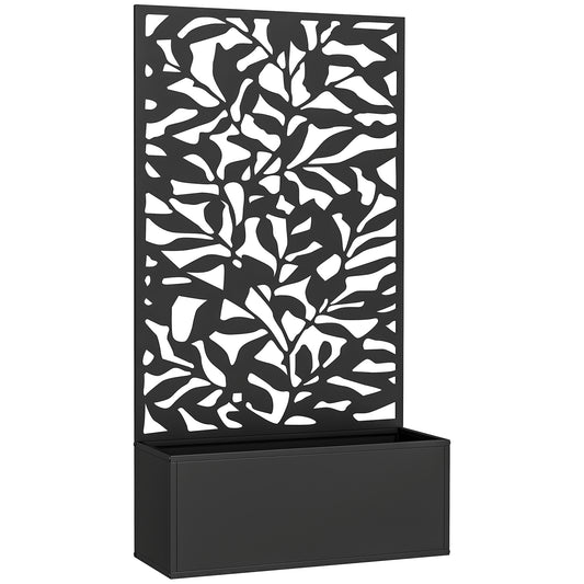 Photo of Outsunny Metal Garden Bed with Trellis, Wall Mounted or Freestanding Raised Planter with Privacy Panel, Black in Black colour on a white background