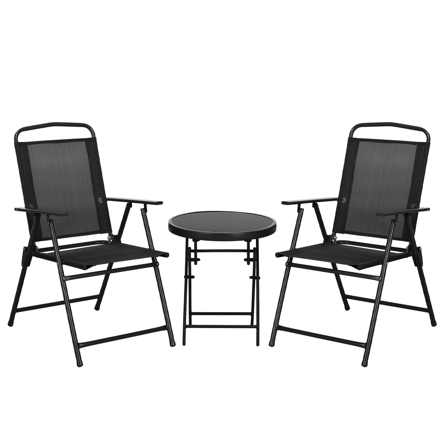 Photo of Outsunny Three-Piece Garden Seat Set, with Glass-Top Table - Black in Black colour on a white background