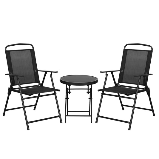 Photo of Outsunny Three-Piece Garden Seat Set, with Glass-Top Table - Black in Black colour on a white background