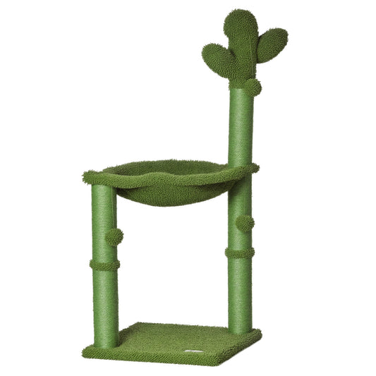 Photo of PawHut Cactus Cat Tree Tower for Indoor Cats Sisal Scratching Post with Hammock Bed Dangling Ball 40 x 40 x 96 cm in cm colour on a white background