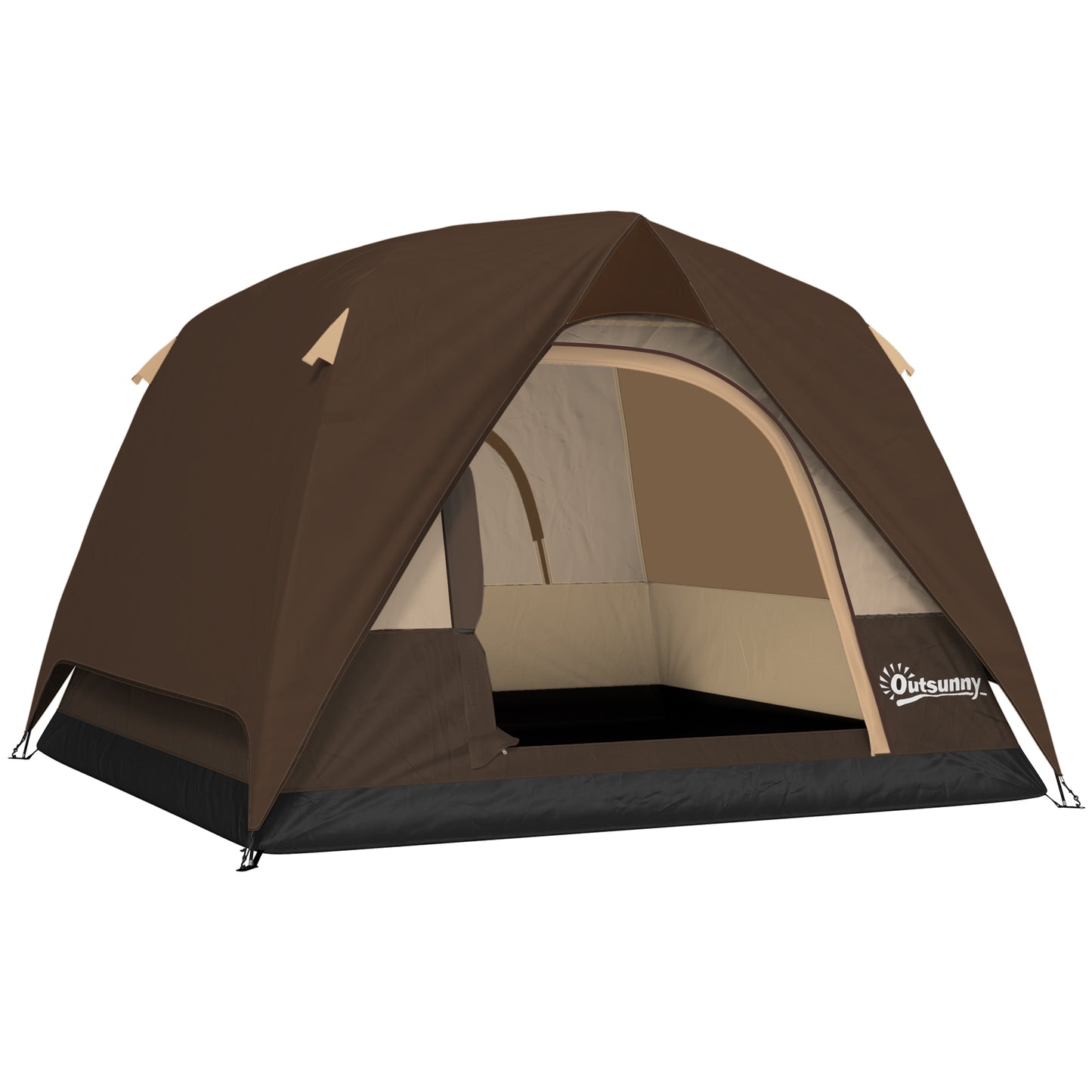 Photo of Outsunny 3-4 Person Camping Tent, Easy Set Up 3-4 Man Tent w/ Sewn-in Groundsheet, Waterproof Dome Tent w/ Mesh Windows, Brown in Brown colour on a white background