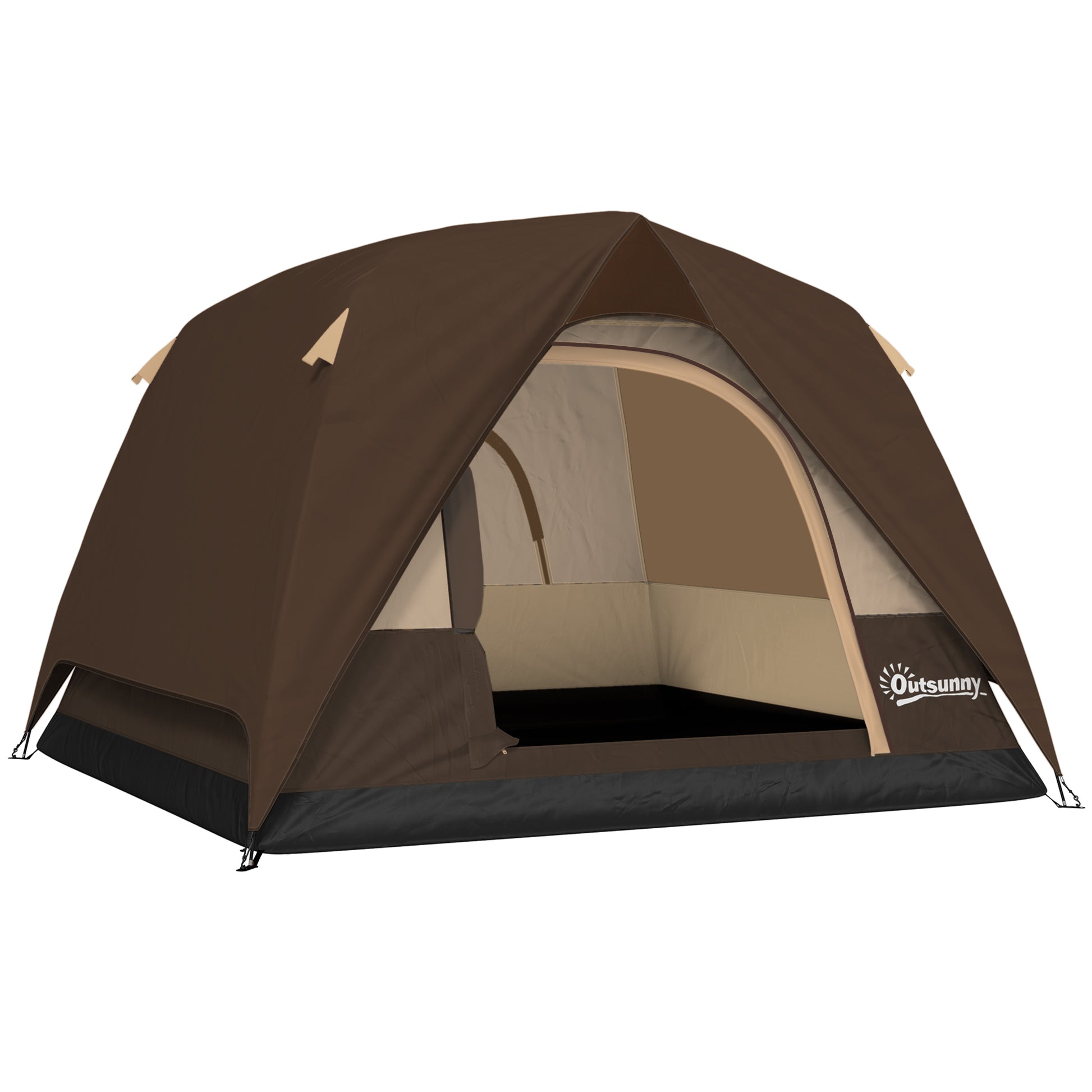Photo of Outsunny 3-4 Person Camping Tent, Easy Set Up 3-4 Man Tent w/ Sewn-in Groundsheet, Waterproof Dome Tent w/ Mesh Windows, Brown in Brown colour on a white background