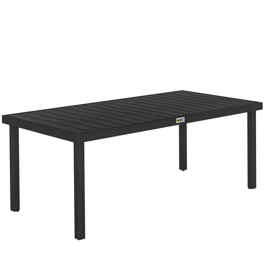 Photo of Outsunny Aluminium Outdoor Garden Dining Table for 8 People, Faux Wood Top, for Garden, Patio, 190 x 90 x 74cm, Black in Black colour on a white background