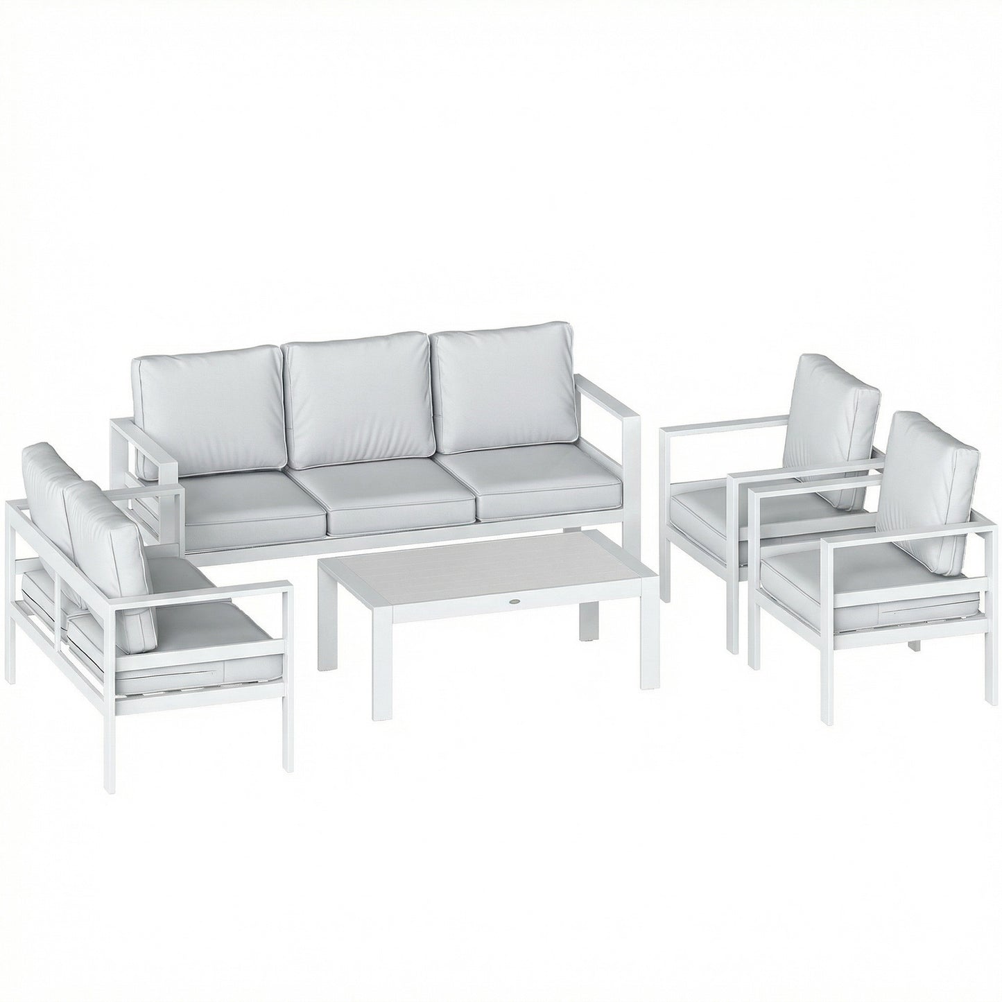 Photo of Outsunny 5 Pieces Aluminium Garden Furniture Set with Olefin Cushions, Extra Deep Outdoor Garden Sofa Set, White in White colour on a white background