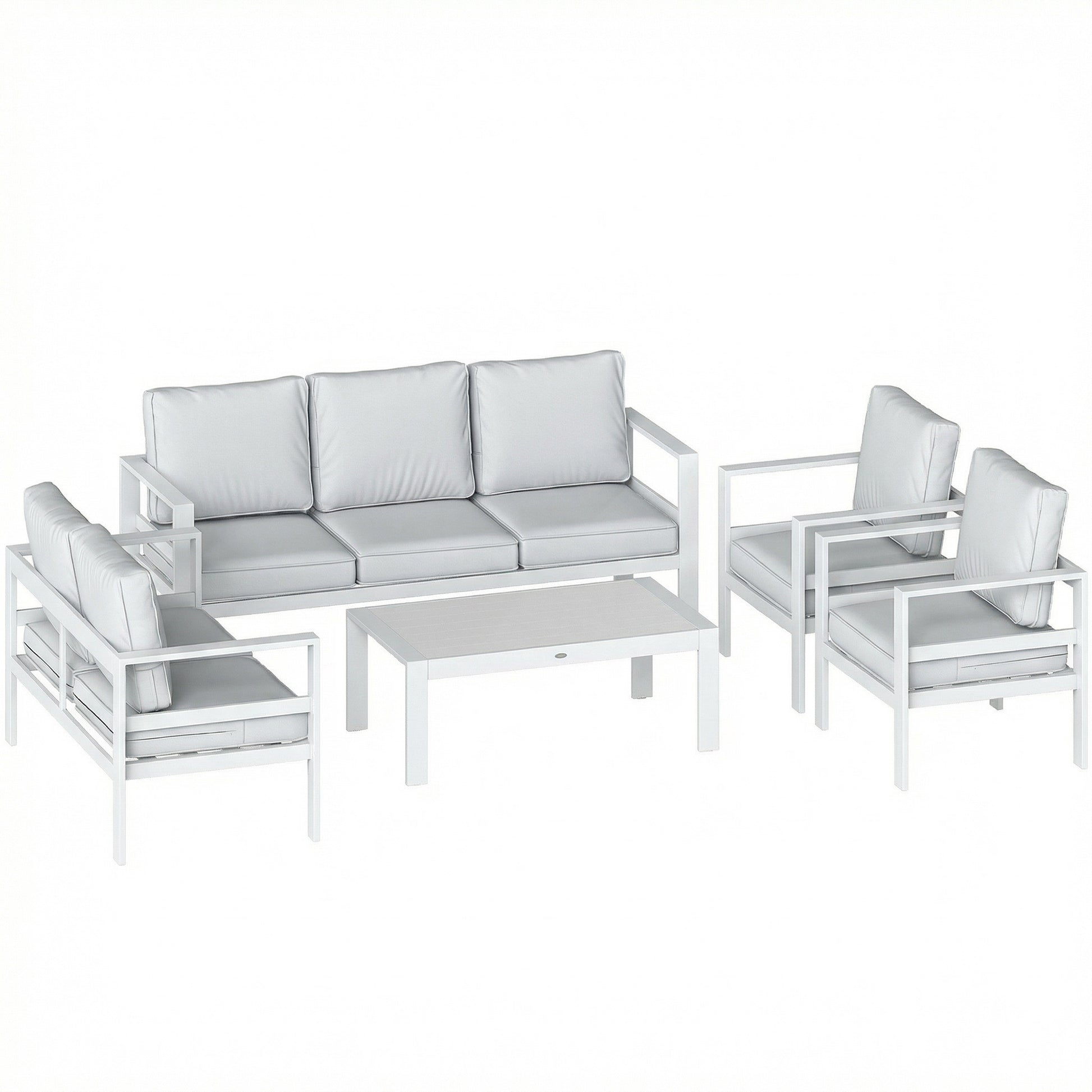 Photo of Outsunny 5 Pieces Aluminium Garden Furniture Set with Olefin Cushions, Extra Deep Outdoor Garden Sofa Set, White in White colour on a white background