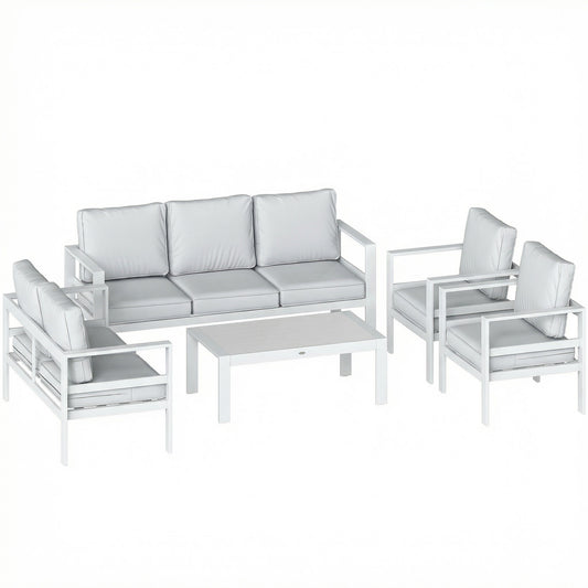 Photo of Outsunny 5 Pieces Aluminium Garden Furniture Set with Olefin Cushions, Extra Deep Outdoor Garden Sofa Set, White in White colour on a white background