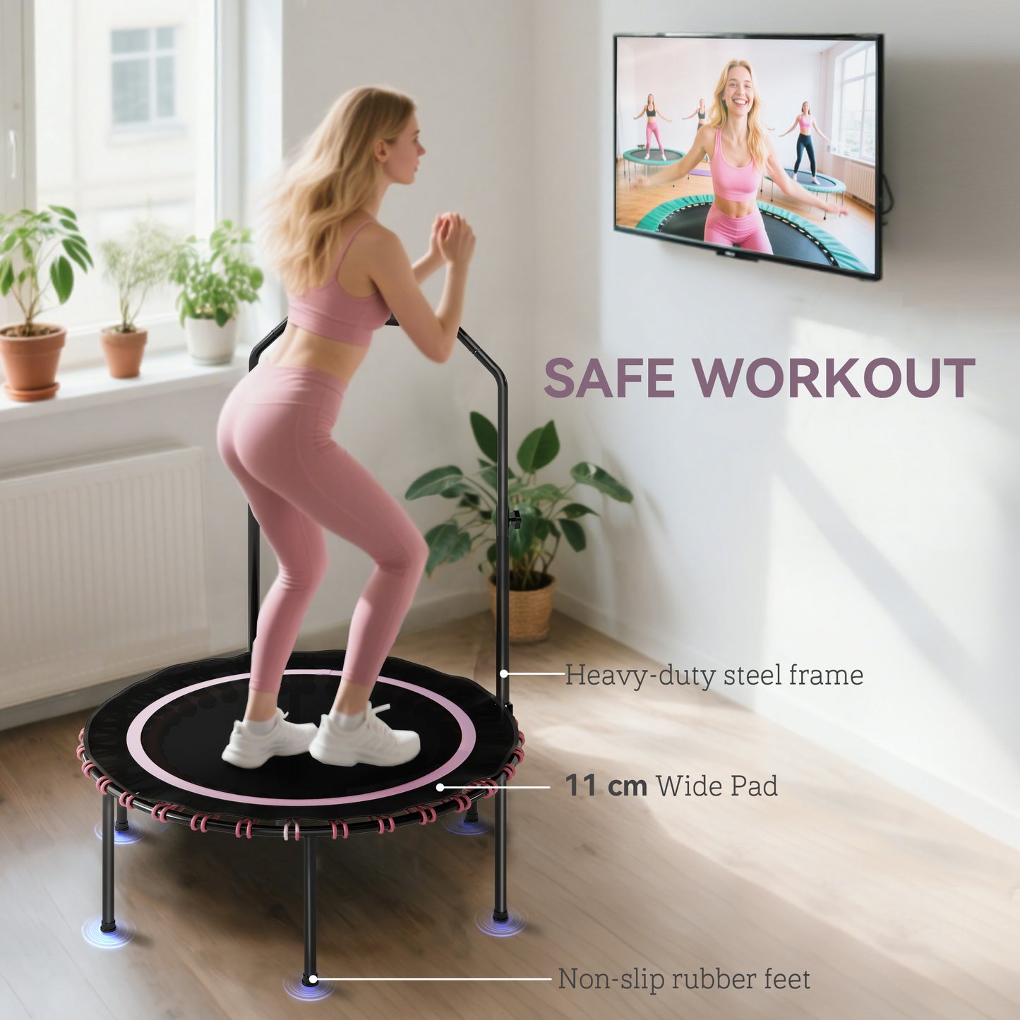 SPORTNOW 40" Foldable Fitness Trampoline Rebounder with Handle, Pink