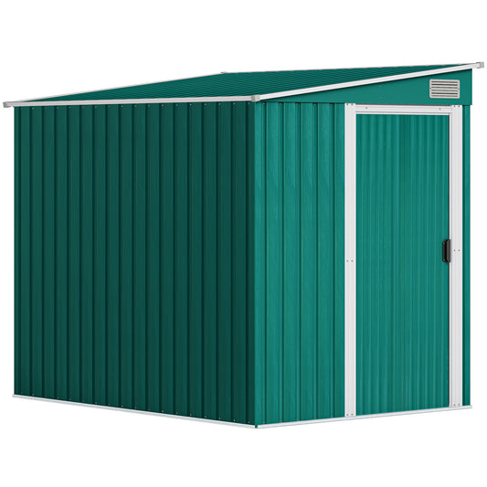 Photo of Outsunny 7 x 5ft Galvanised Metal Shed, with Sliding Door - Green in Green colour on a white background