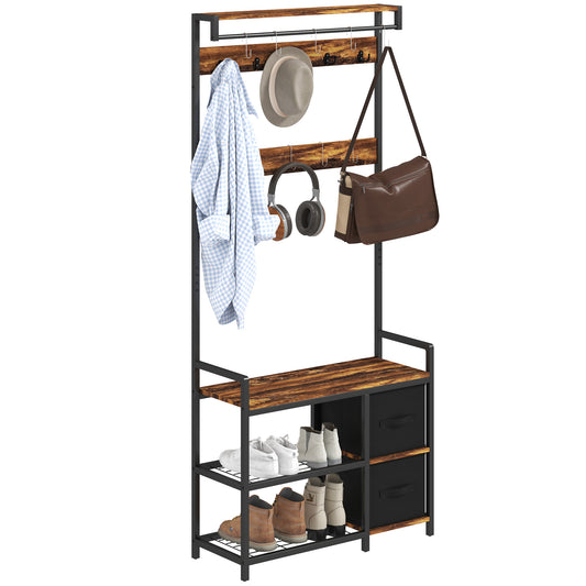 Photo of HOMCOM Industrial-Style Multi-Use Hallway Tree - Brown/Black in Brown/Black colour on a white background