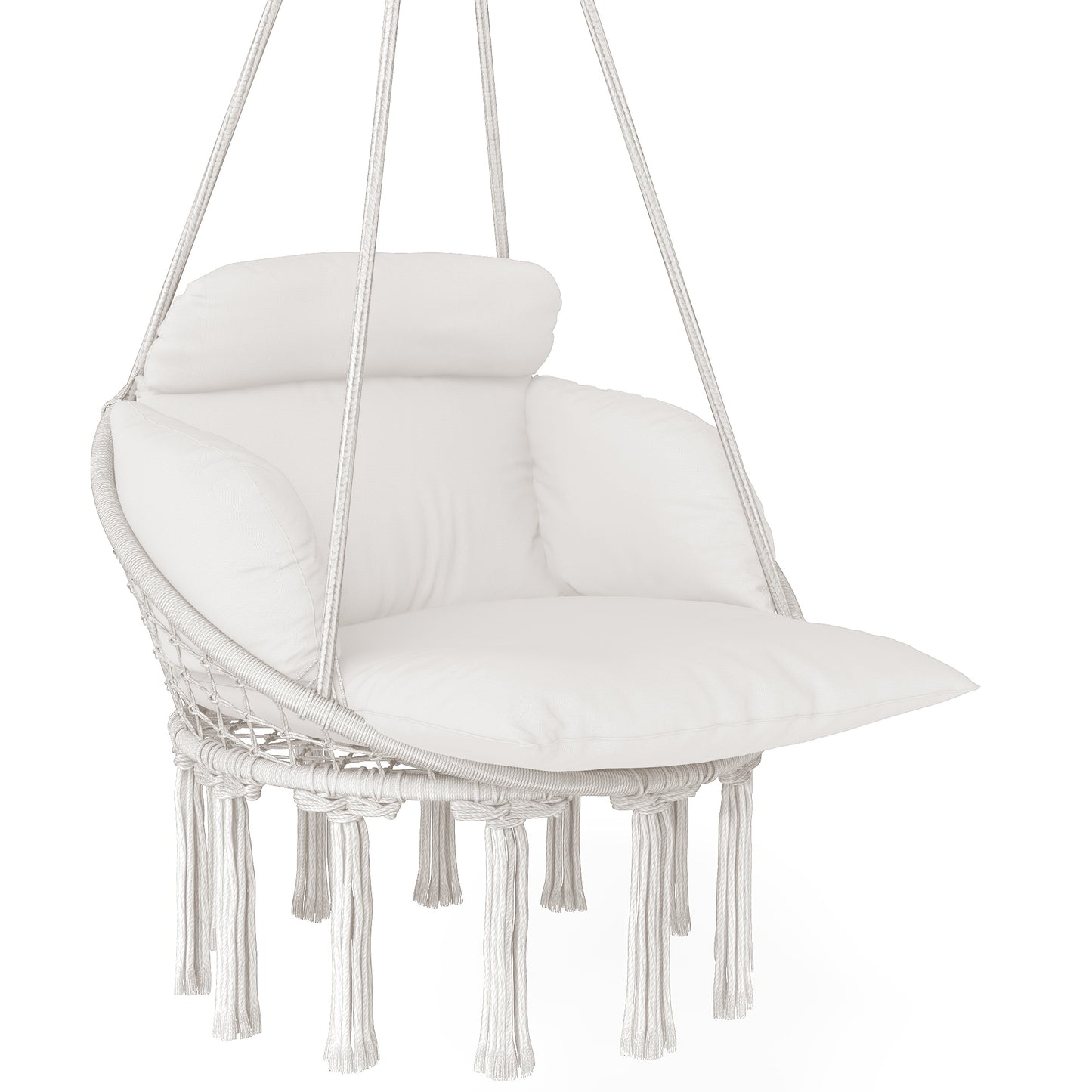Photo of Outsunny Hanging Chair Outdoor Hammock Chair with Soft Cushion, Cotton Rope Boho Style Swing Chair, Hanging Garden Swing Seat for Indoor Outdoor, Cream White in White colour on a white background
