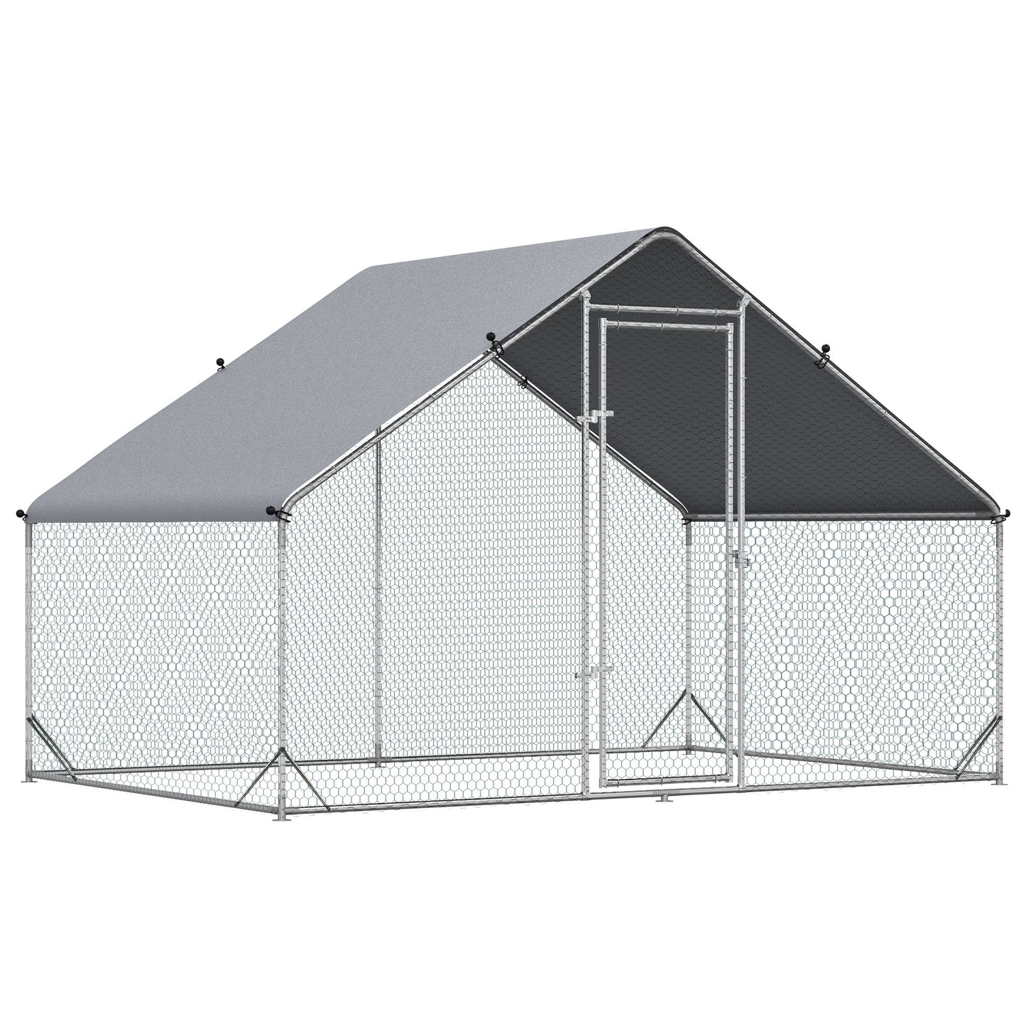 Photo of PawHut Chicken Run Galvanised 3 x 2 x 2m Walk-in Chicken Coop Hen Poultry House Cage with Water-Resist Cover, Silver in Silver colour on a white background