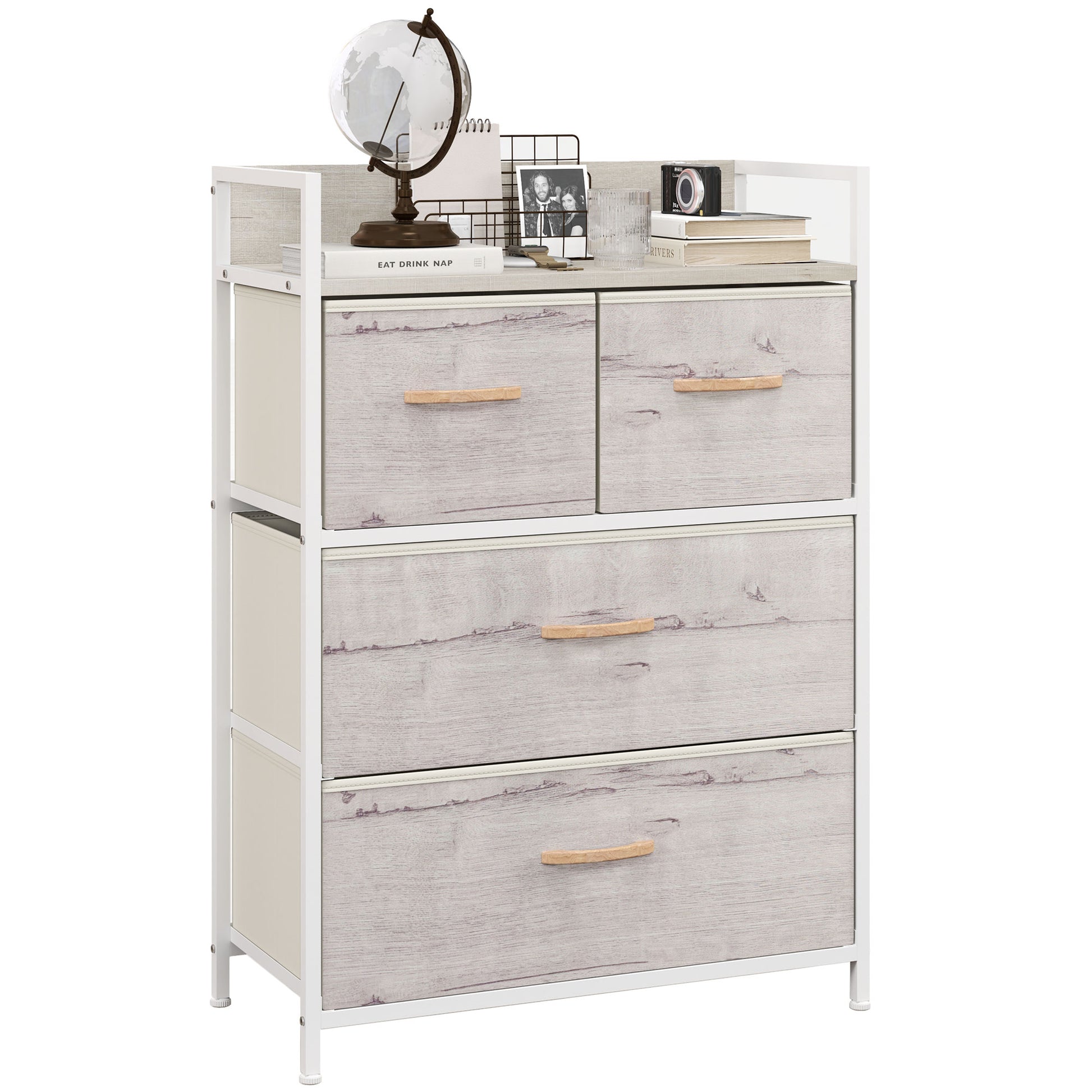 Photo of HOMCOM Rustic Chest of Four Fabric Drawers - Black in Black colour on a white background