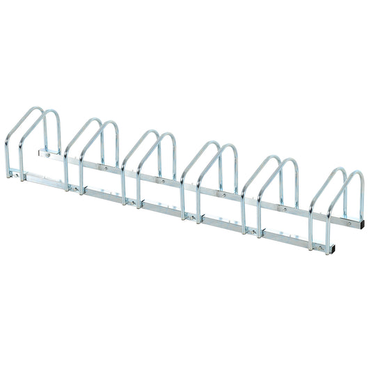 Photo of HOMCOM Bike Stand Parking Rack Floor or Wall Mount Bicycle Cycle Storage Locking Stand 179L x 33W x 27H (6 Racks, Silver) in Silver) colour on a white background