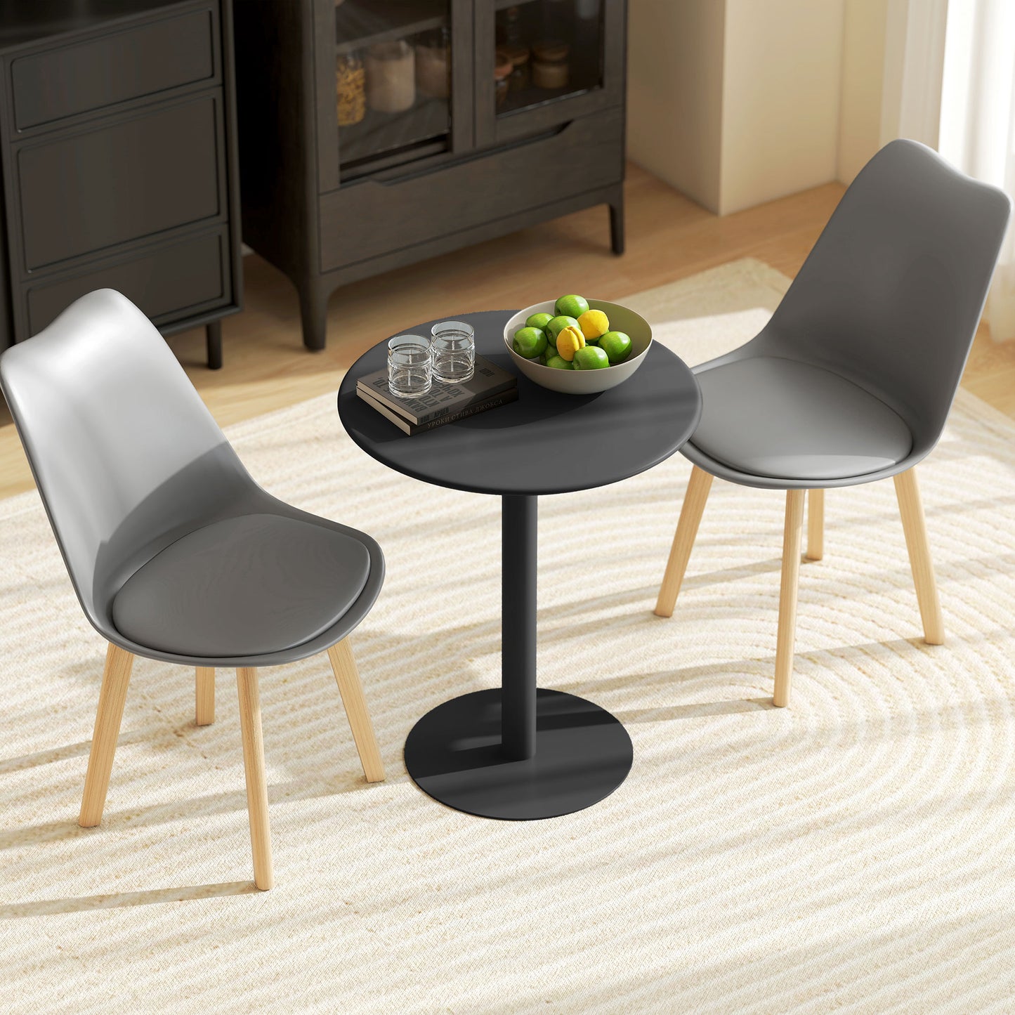 HOMCOM Dining Table, Round Kitchen Table with Steel Base for Living Room, Dining Room, 60 x 60 x 72cm, Black