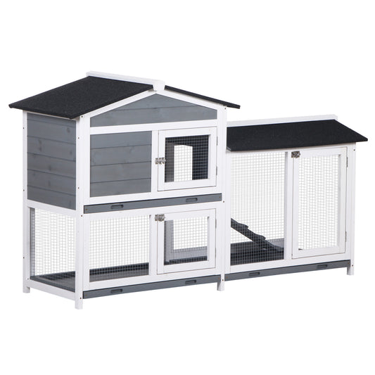 Photo of PawHut Wooden 2-Tier Rabbit Hutch w/ Tray Ramp Grey in Grey colour on a white background