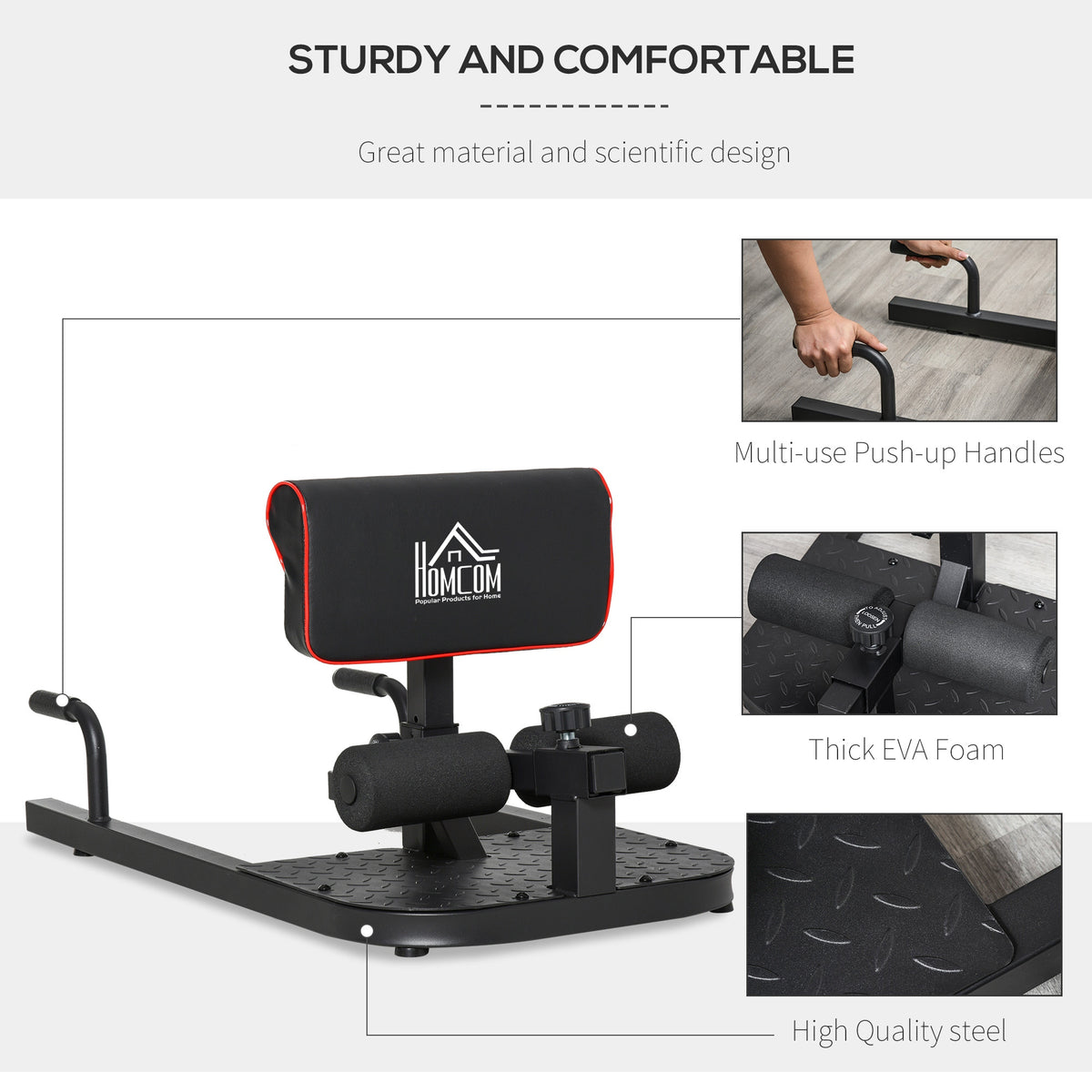 HOMCOM squat bench with push-up handles, thick foam rollers and textured steel base