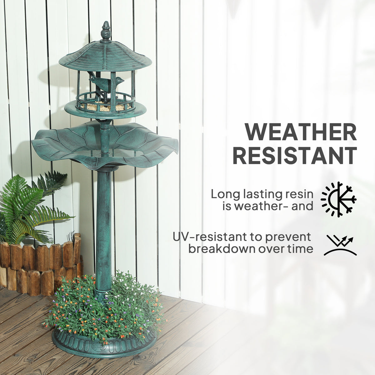 Outsunny 3-in-1 Garden Bird Bath, Freestanding Birdbath with Large Water Basin, Underneath Flower Planter, Φ50 x 113 cm, Green