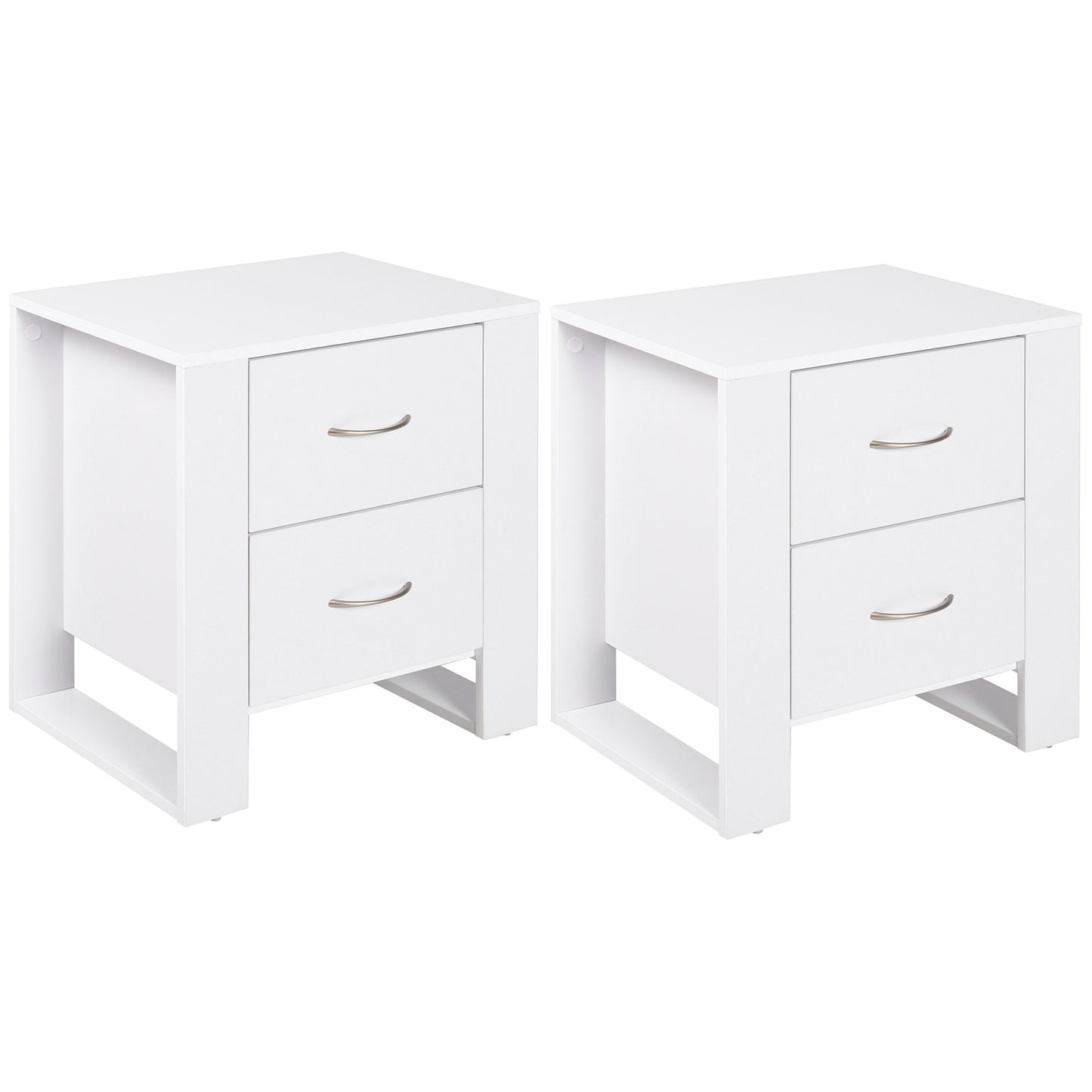 Photo of HOMCOM Bedside Table with 2 Drawers, Nightstand with Handles and Elevated Base, Side Table for Bedroom, Living Room, Set of 2, White in White colour on a white background
