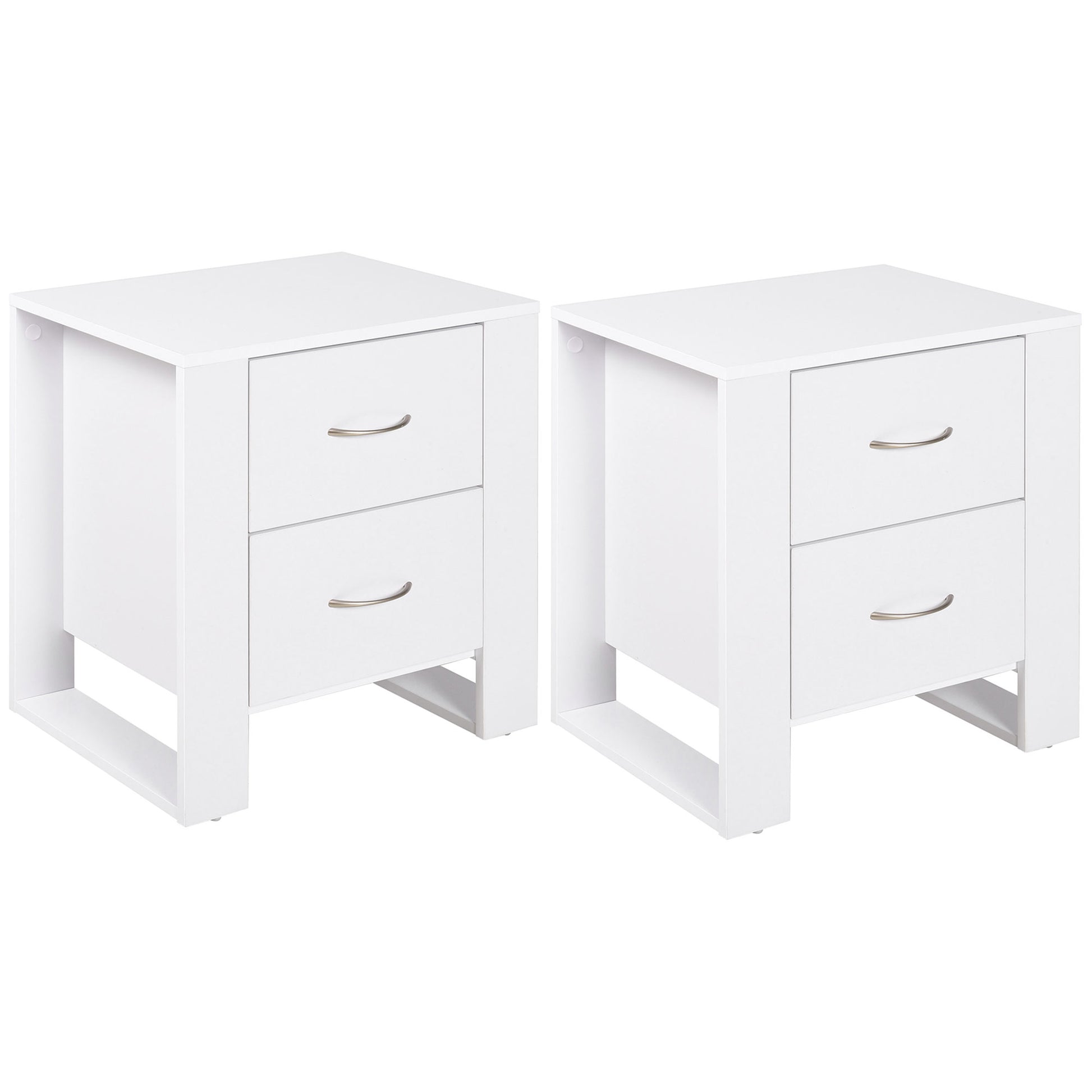 Photo of HOMCOM Bedside Table with 2 Drawers, Nightstand with Handles and Elevated Base, Side Table for Bedroom, Living Room, Set of 2, White in White colour on a white background
