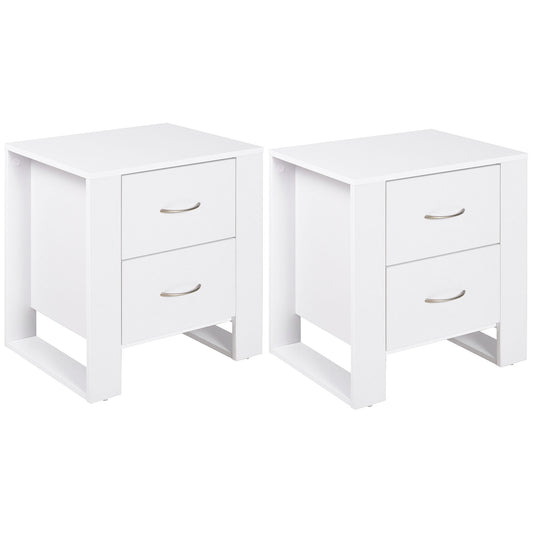 Photo of HOMCOM Bedside Table with 2 Drawers, Nightstand with Handles and Elevated Base, Side Table for Bedroom, Living Room, Set of 2, White in White colour on a white background