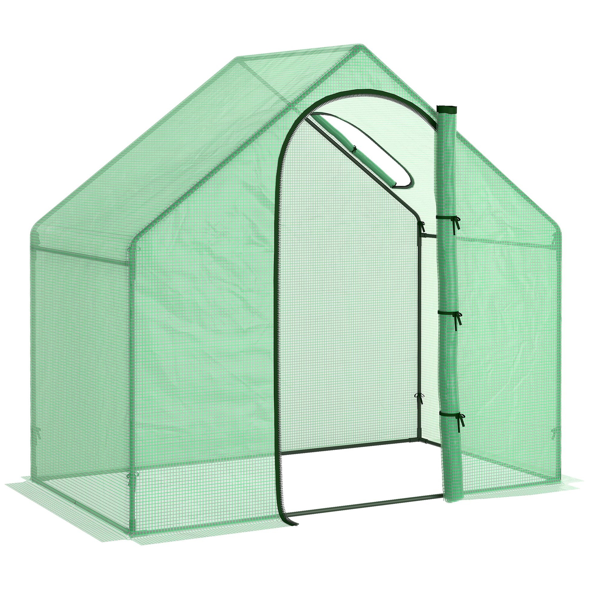 Photo of Outsunny Walk In Tomato Greenhouse Garden Outdoor Mini Greenhouse Flower Planter Steel Frame with Zipped Door & Window, PE Cover, 180 x 100 x 168CM, Green in Green colour on a white background