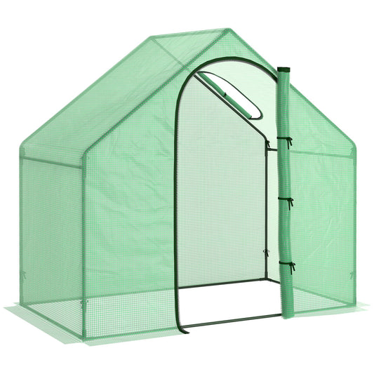 Photo of Outsunny Walk In Tomato Greenhouse Garden Outdoor Mini Greenhouse Flower Planter Steel Frame with Zipped Door & Window, PE Cover, 180 x 100 x 168CM, Green in Green colour on a white background