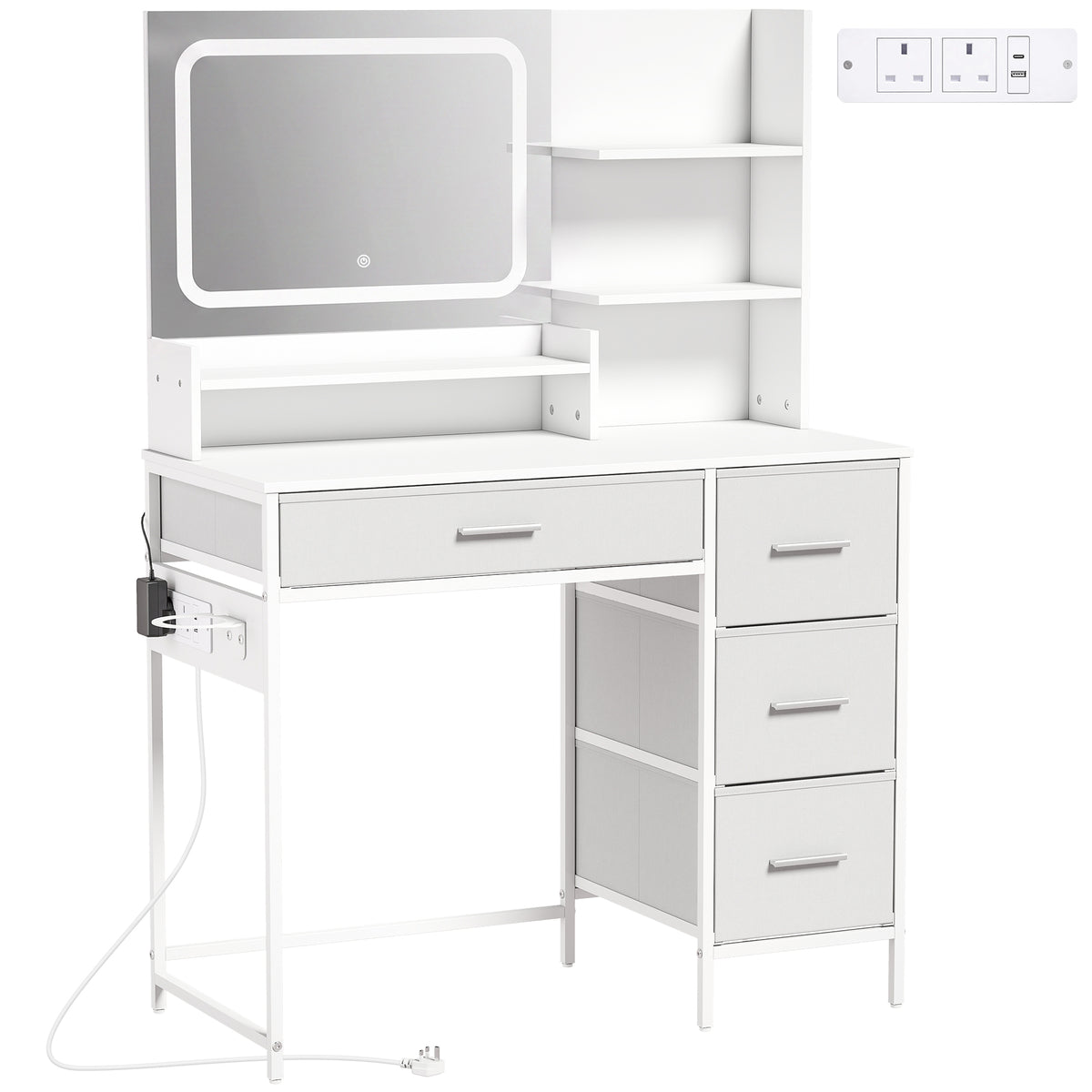 Photo of HOMCOM Dressing Table with 3-Colour LED Mirror, Power Outlet, Vanity Desk with 4 Drawers, 5 Shelves, Hair Dryer Holder in Holder colour on a white background