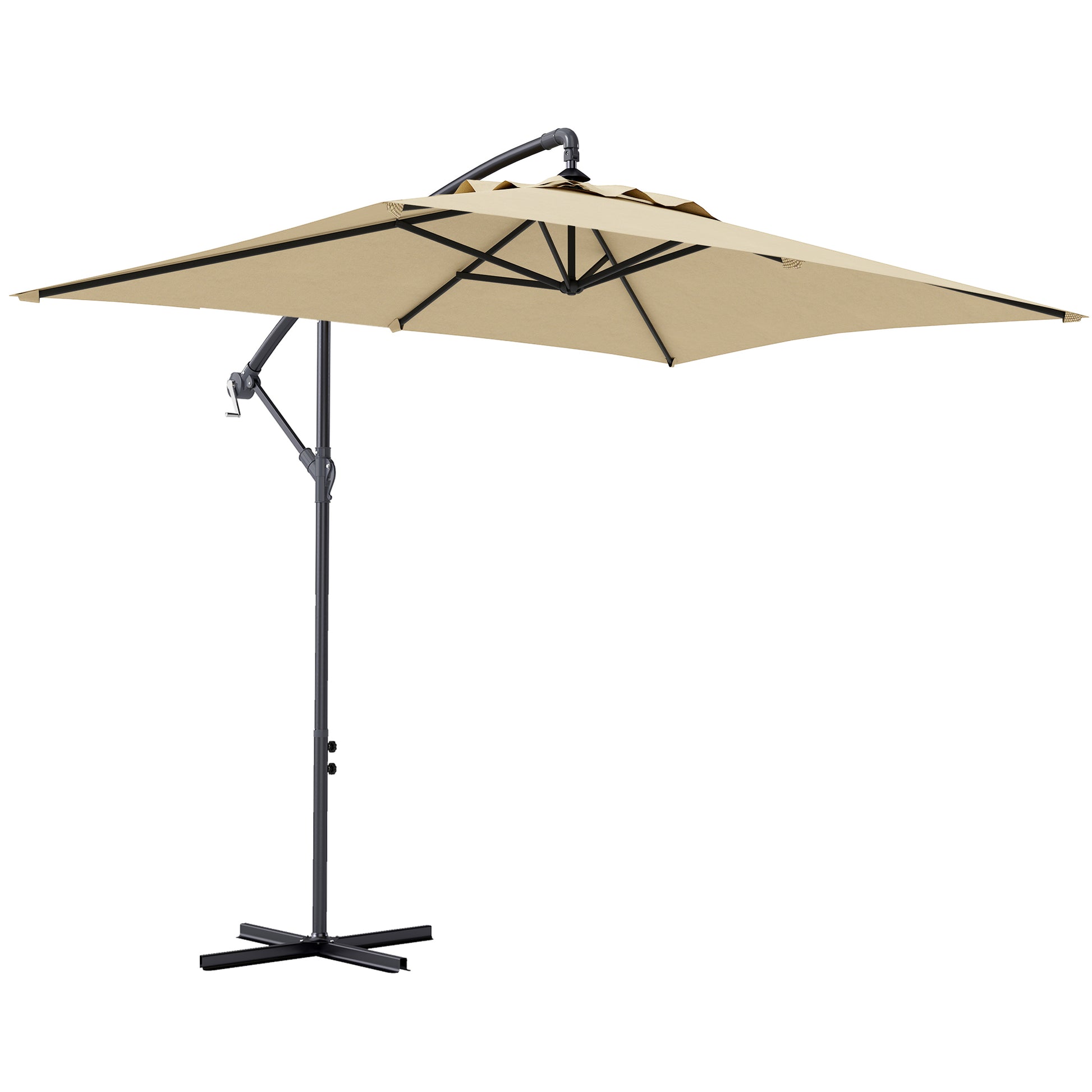 Photo of Outsunny 3m Square Canopy Cantilever Parasol, with Cross Base - Beige in Beige colour on a white background